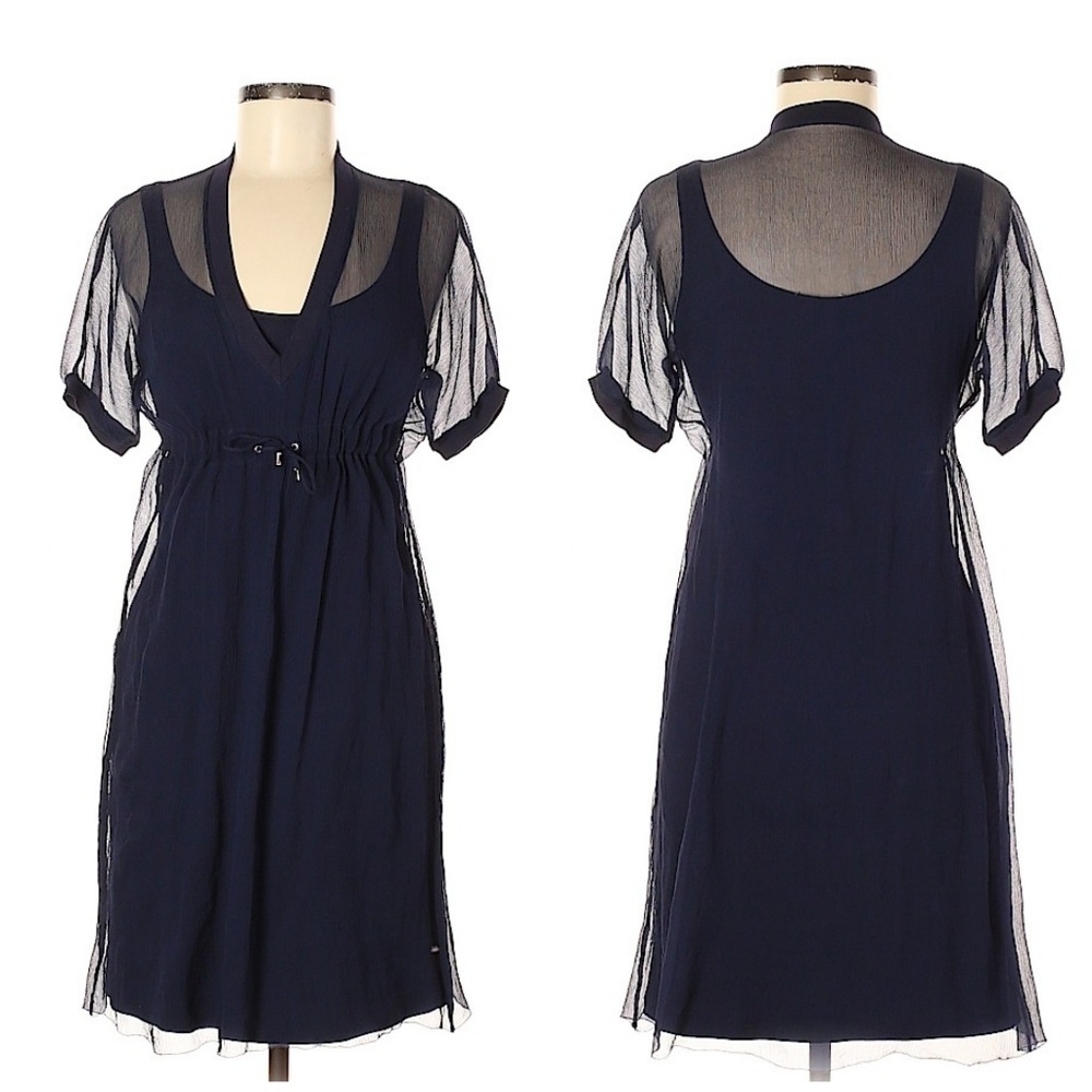 EUC! Rivamonti Navy Blue Silk Over Cotton Dress Size Medium